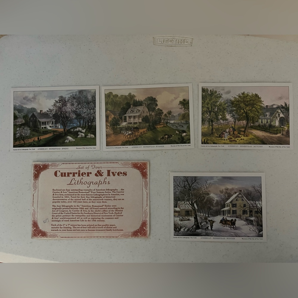 Vintage Currier & Ives Lithographs Set - 4 Multicolor Art Prints